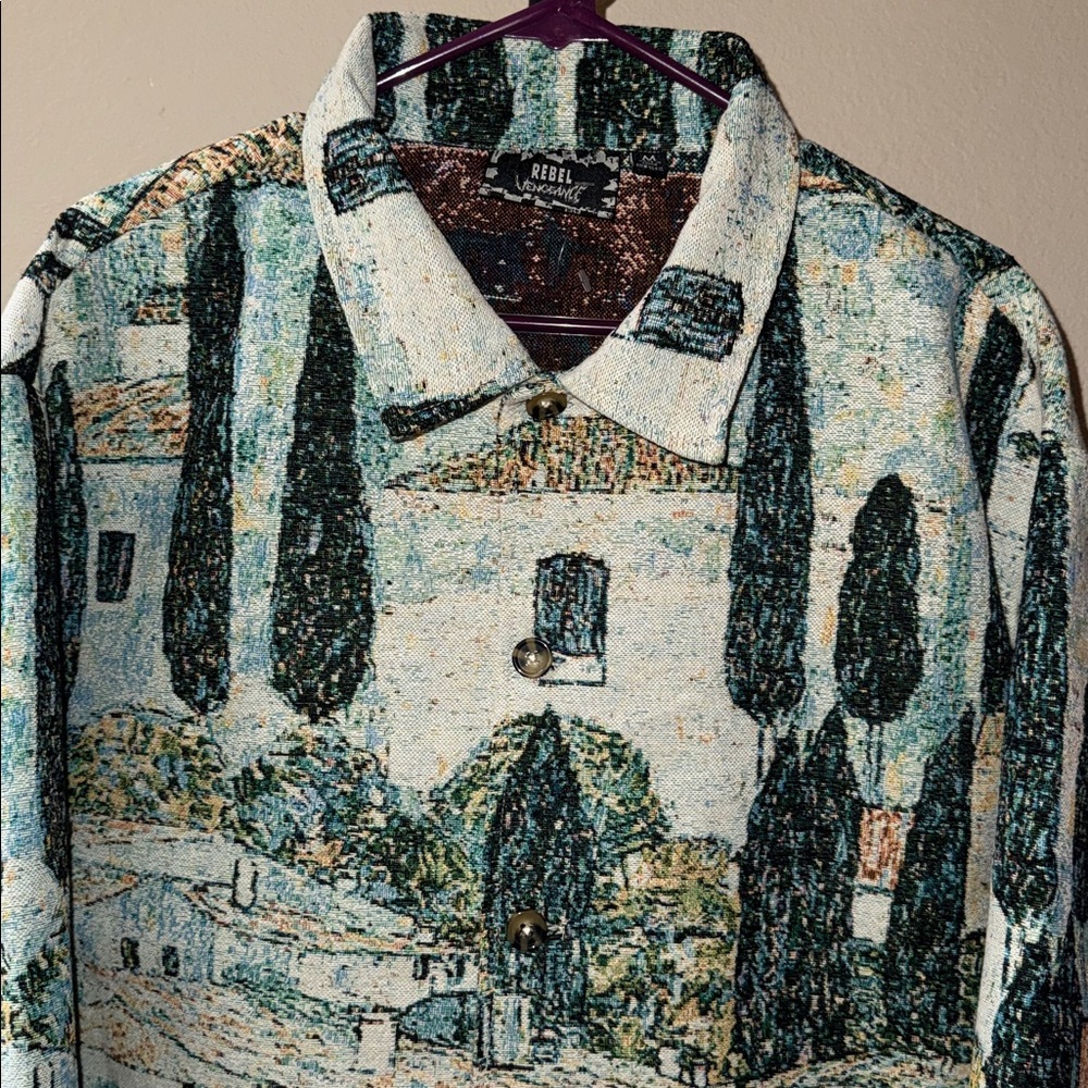 NWT Rebel Vengeance Kirche In Cassone Scenic Tapestry Statement Jacket Men’s M - Picture 2 of 9